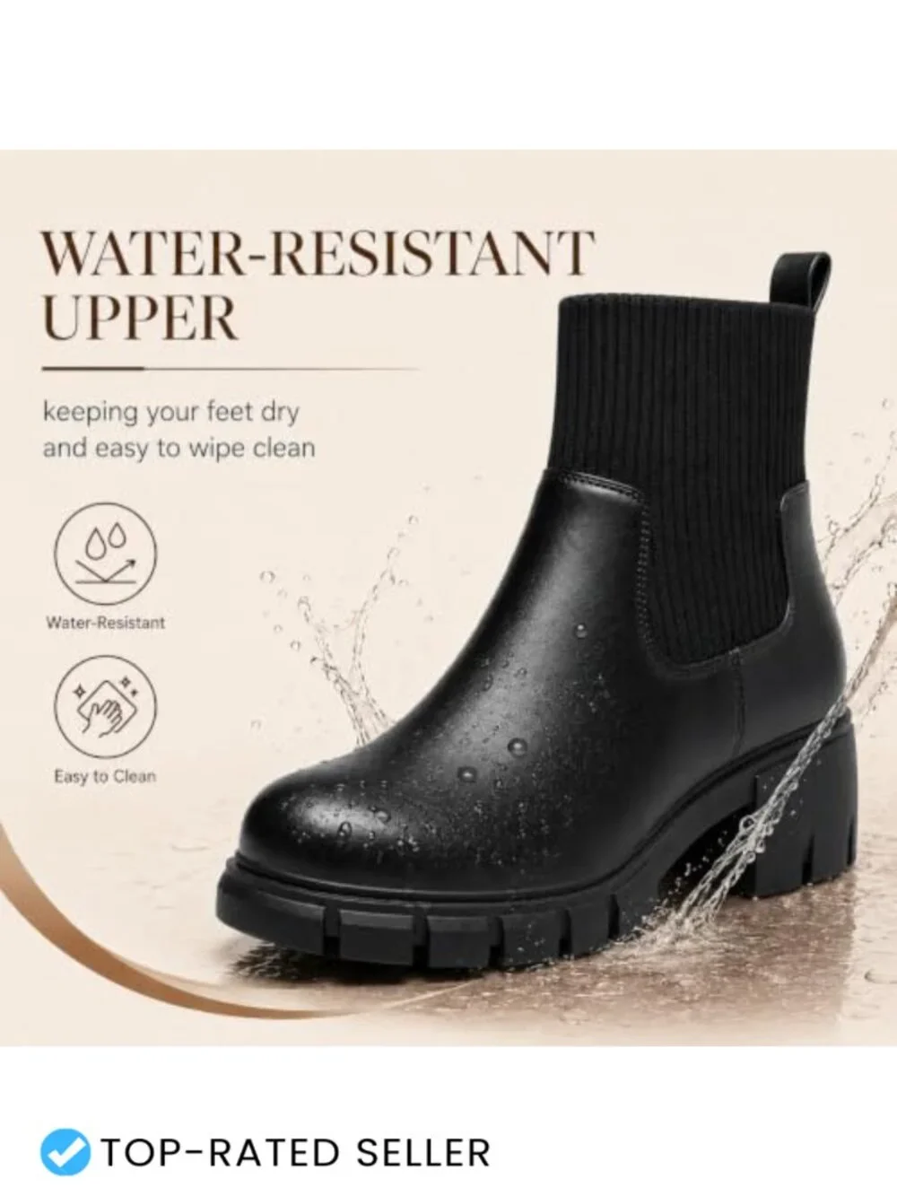 Chunky Lug Sole Chelsea Boots for Women, Side Zipper Platform Ankle Booties